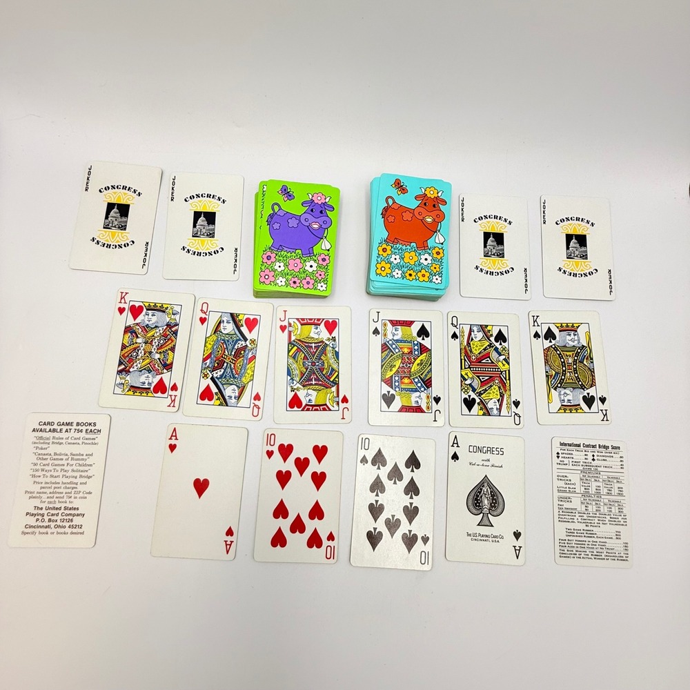 Vintage Congress Playing Cards Double Deck Whimsical Cow Cel-u-tone Finish Set